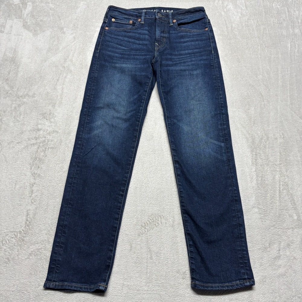 American Eagle Young Mens Jeans 28x29 Slim Straight AirFlex+ Dark Wash‎ VTG 1977